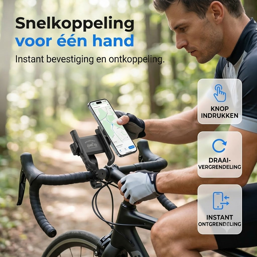 Fietstelefoonhouder met klikbevestiging en veilige vergrendeling