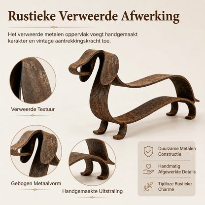 Rustieke metalen teckel sculptuur voor woondecoratie