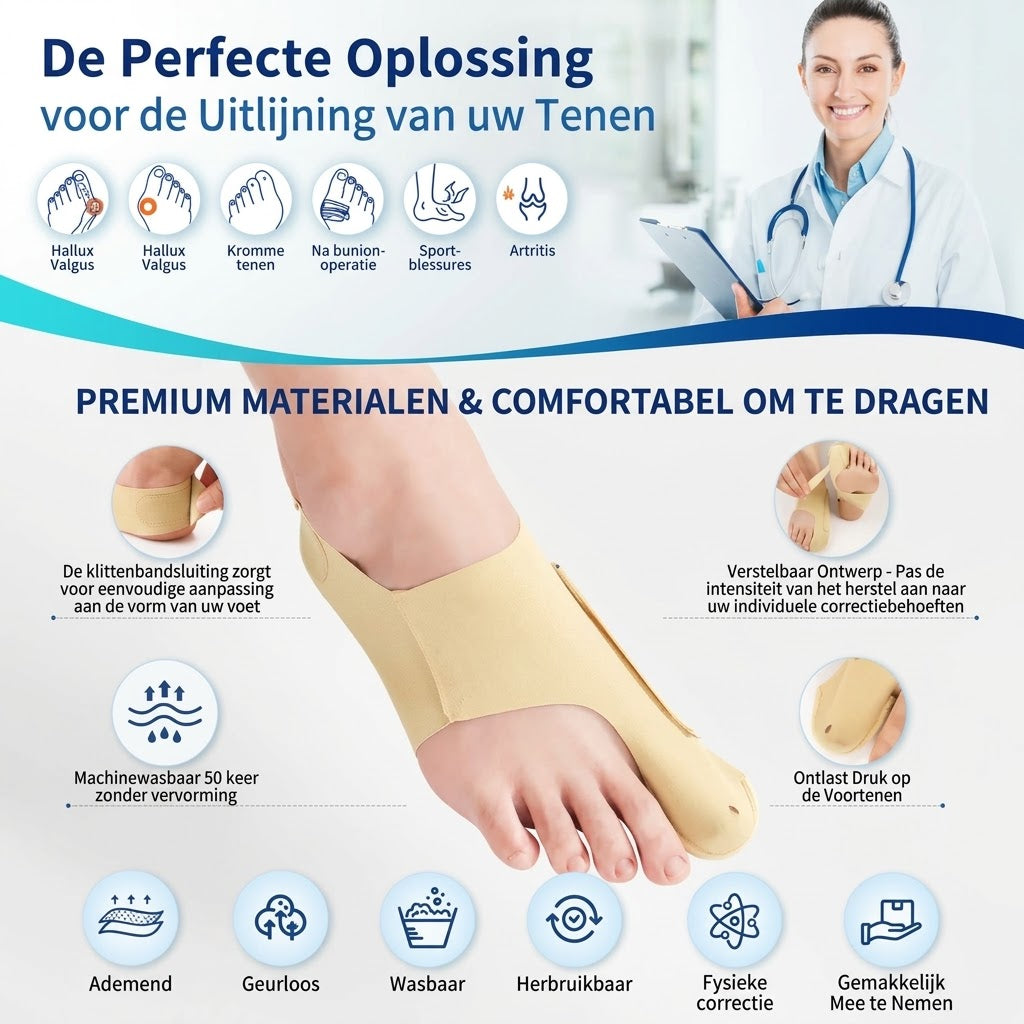 Verstelbare hallux valgus corrector voor grote teen