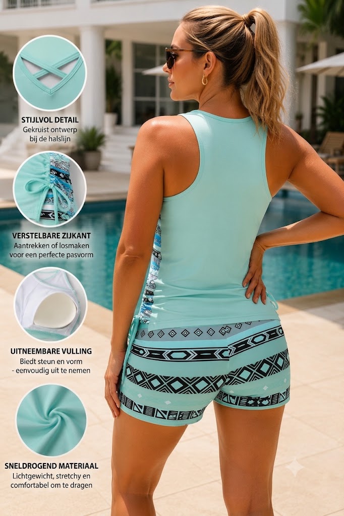 BohoBelle tankini met hoog getailleerde zwemshorts