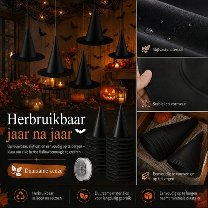 Zwevende heksenhoeden voor Halloween decoratie