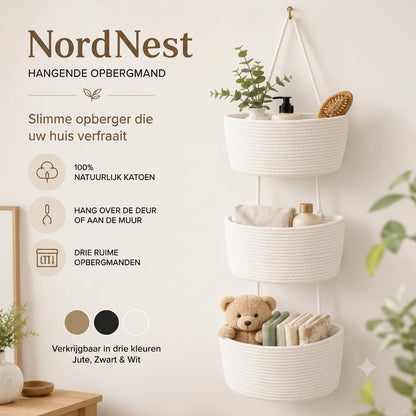 NordNest hangende katoenen opbergmand met drie vakken