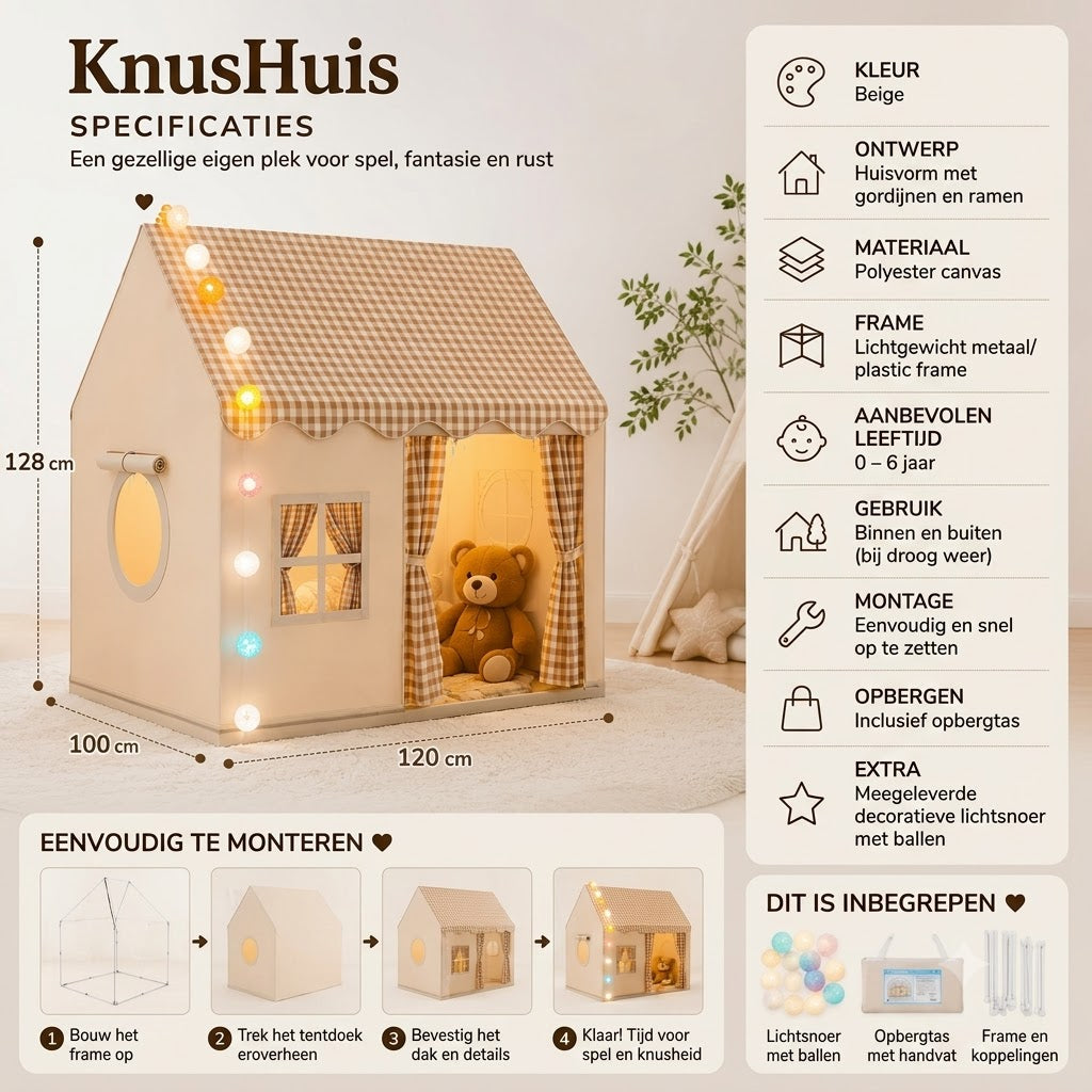 CozyHouse speeltent voor kinderen in huisvorm