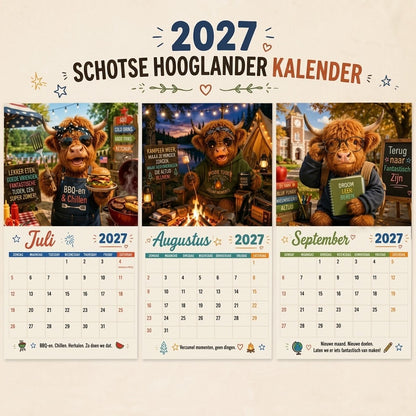 Grappige Schotse hooglander wandkalender 2027 A4