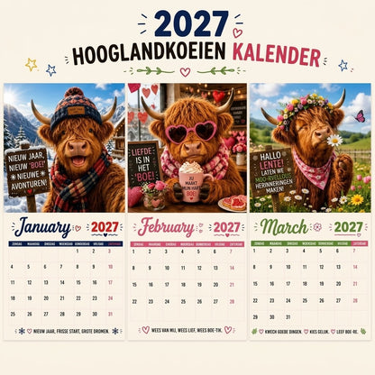Grappige Schotse hooglander wandkalender 2027 A4