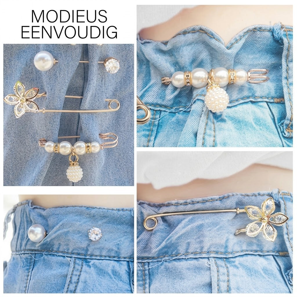 Veiligheidsspeldbroche met Strass en Parels