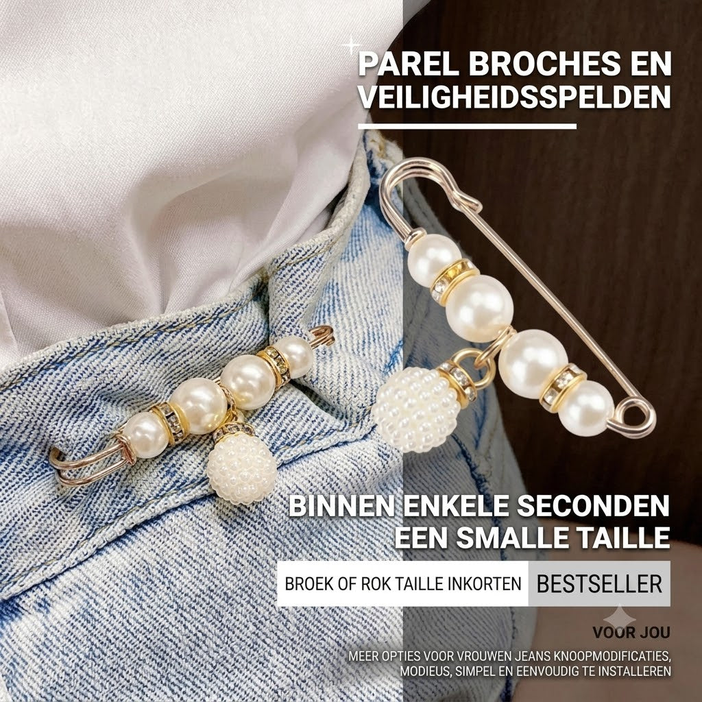 Veiligheidsspeldbroche met Strass en Parels