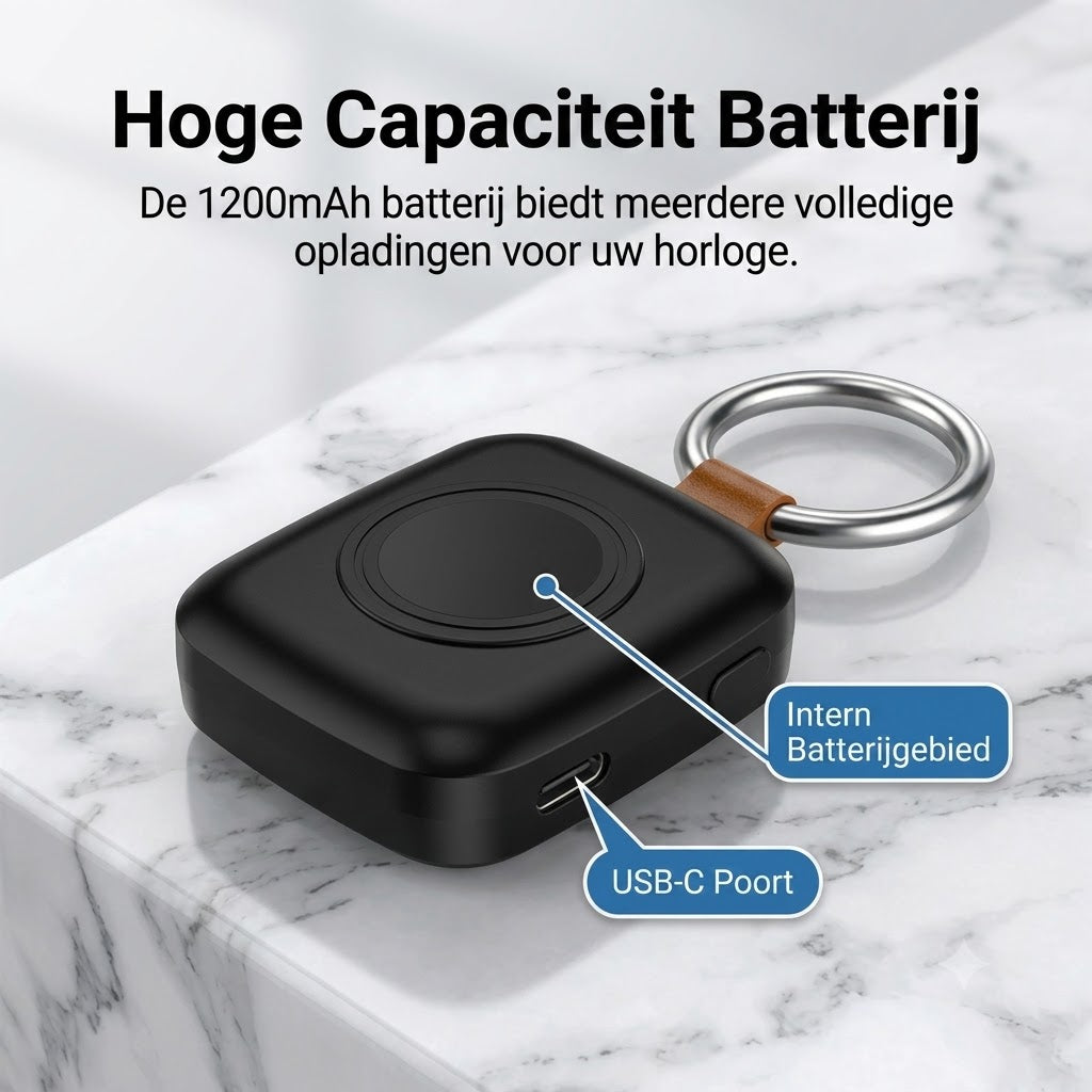 Compacte Magnetische Smartwatch Powerbank van 1200mAh met Sleutelhanger