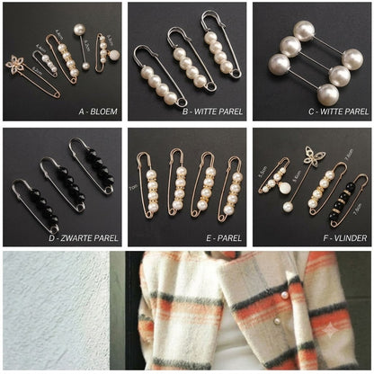 Veiligheidsspeldbroche met Strass en Parels