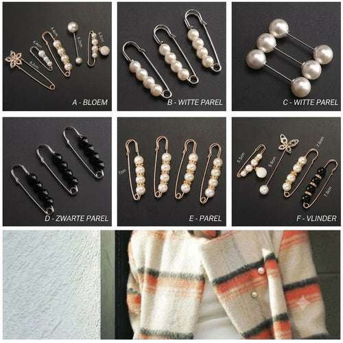 Veiligheidsspeldbroche met Strass en Parels