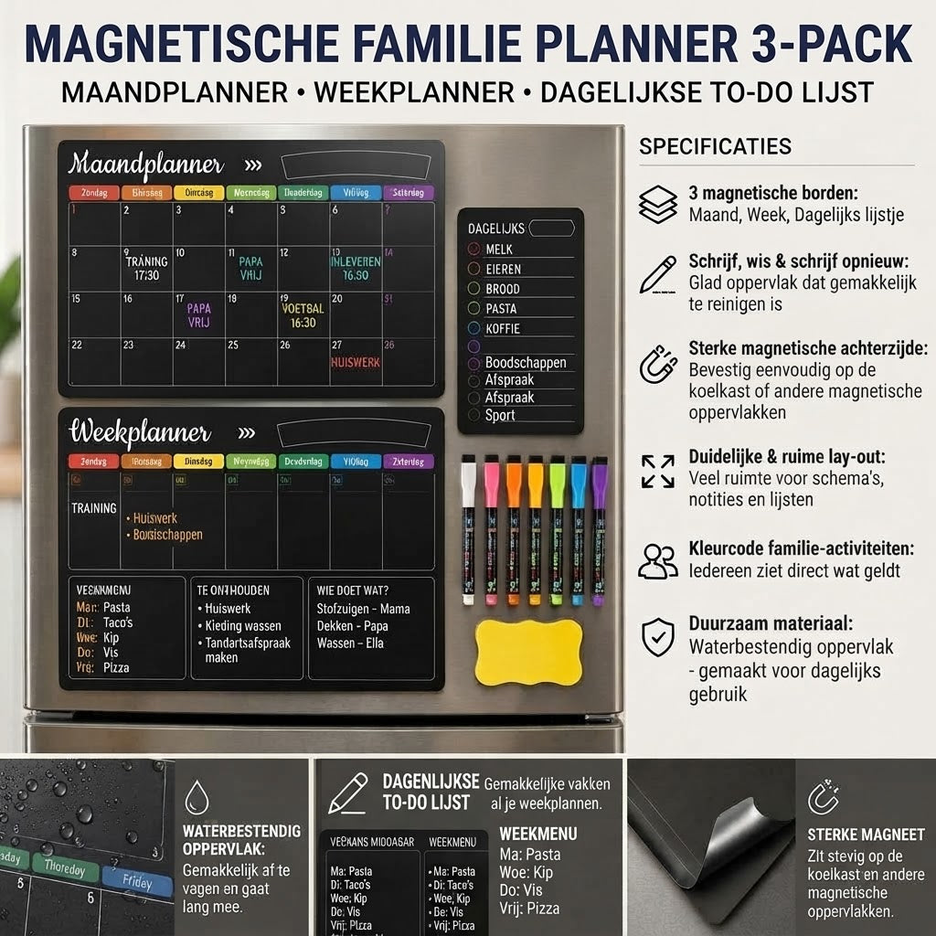 Magnetische gezinsplanner voor maand week en dag