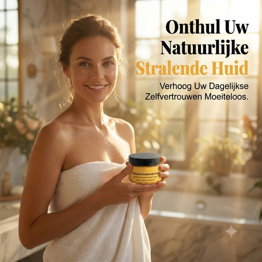 Kurkuma-bodyscrub stimuleert de huid met milde exfoliatie en diepe hydratatie