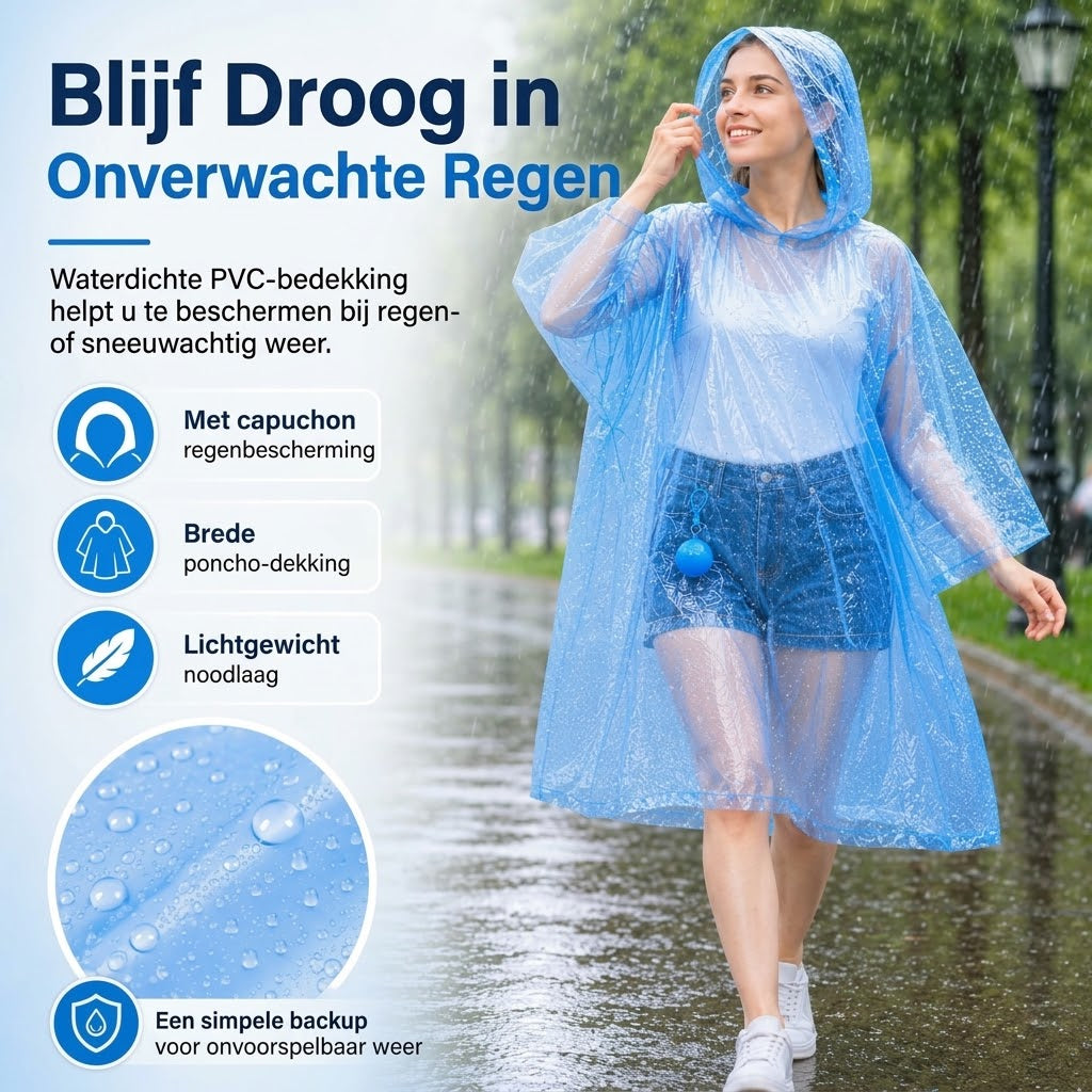 Compacte waterbestendige regenponcho set van 5