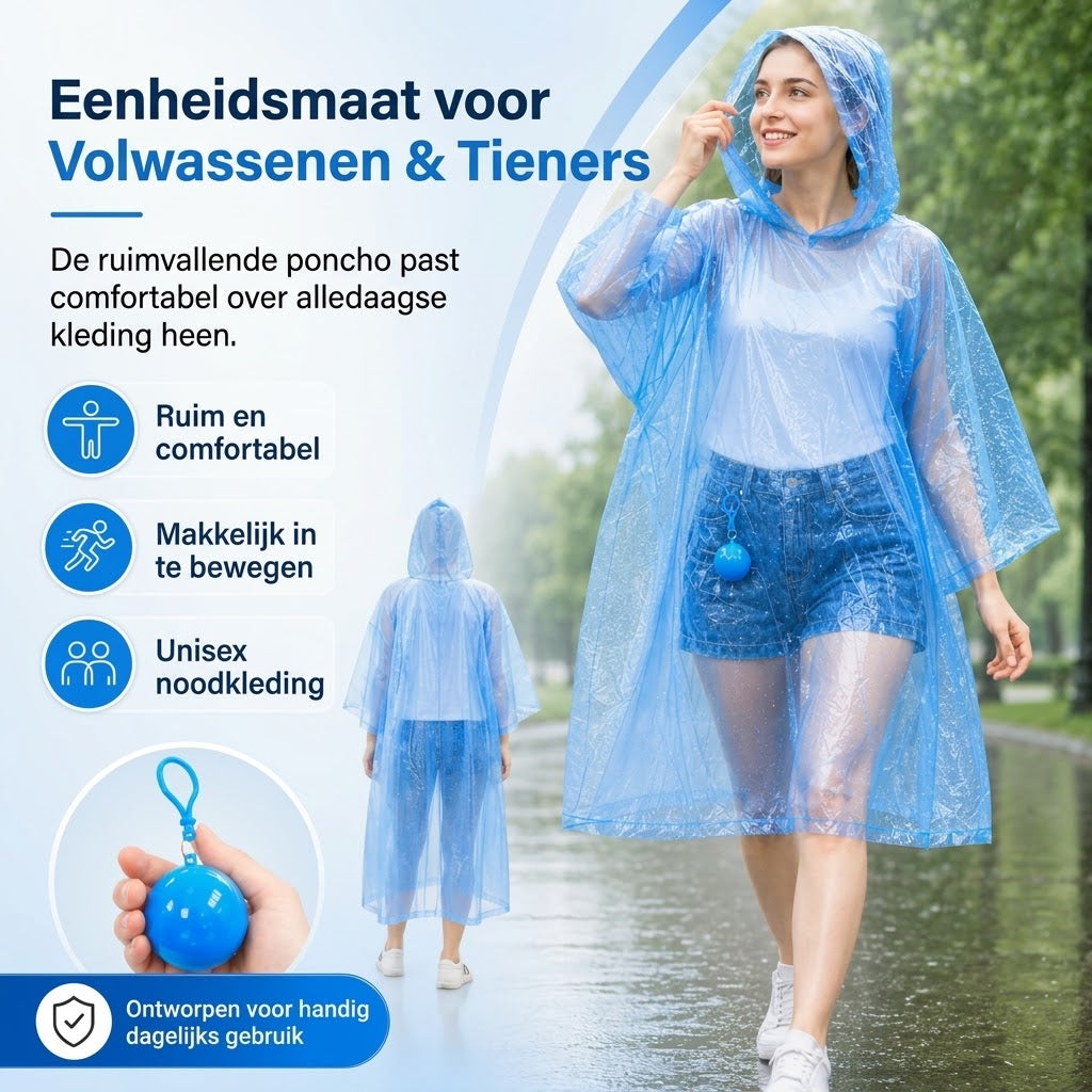 Compacte waterbestendige regenponcho set van 5