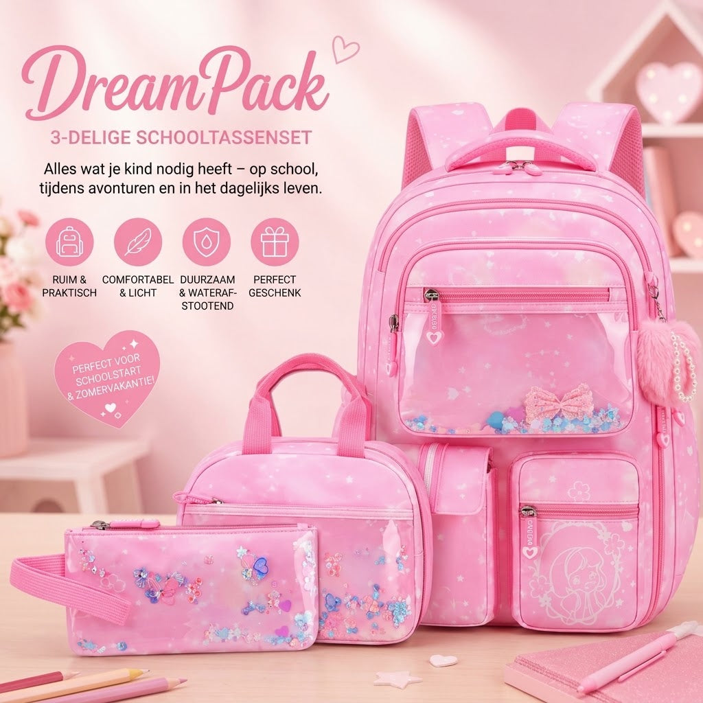 DreamPack 3 delige schoolset met glinsterende details