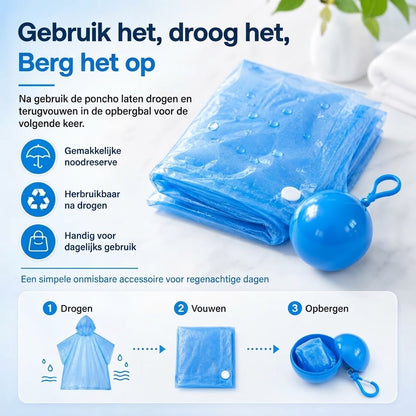 Compacte waterbestendige regenponcho set van 5