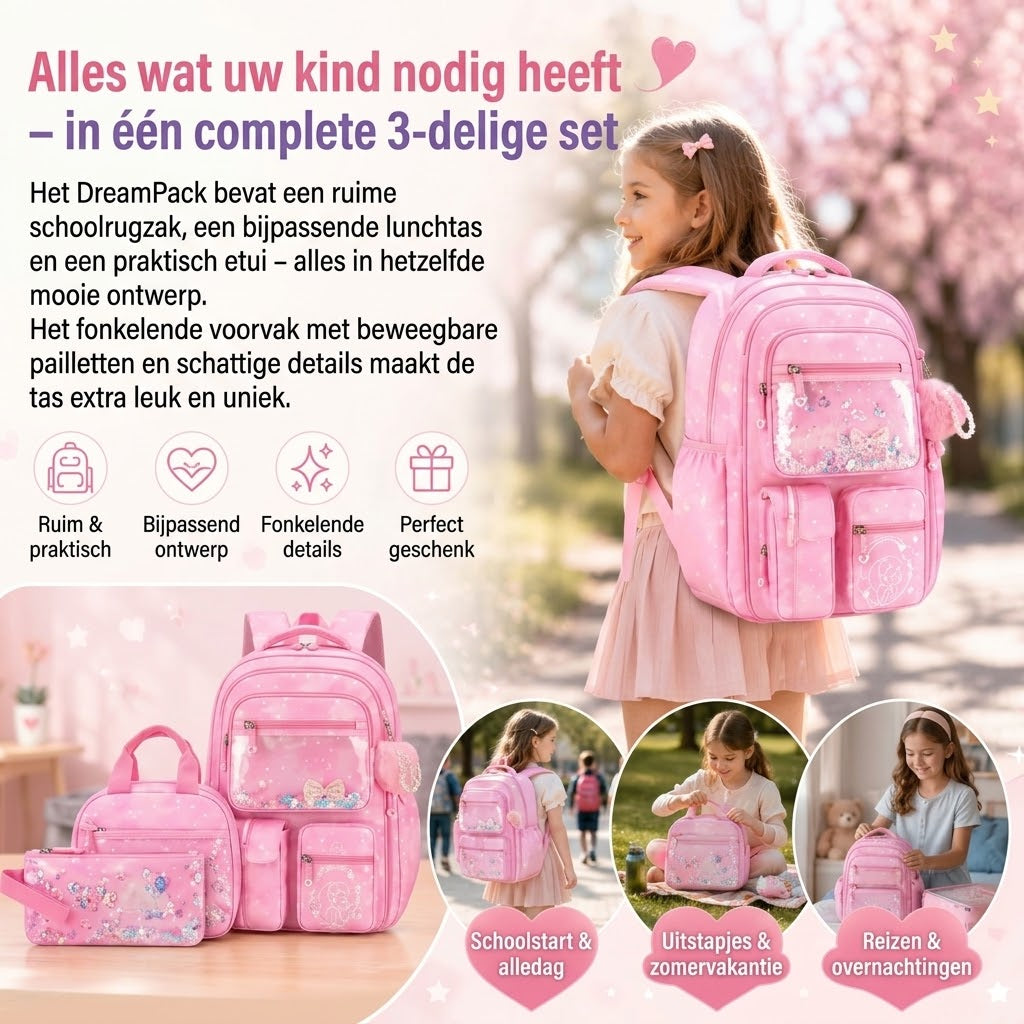 DreamPack 3 delige schoolset met glinsterende details
