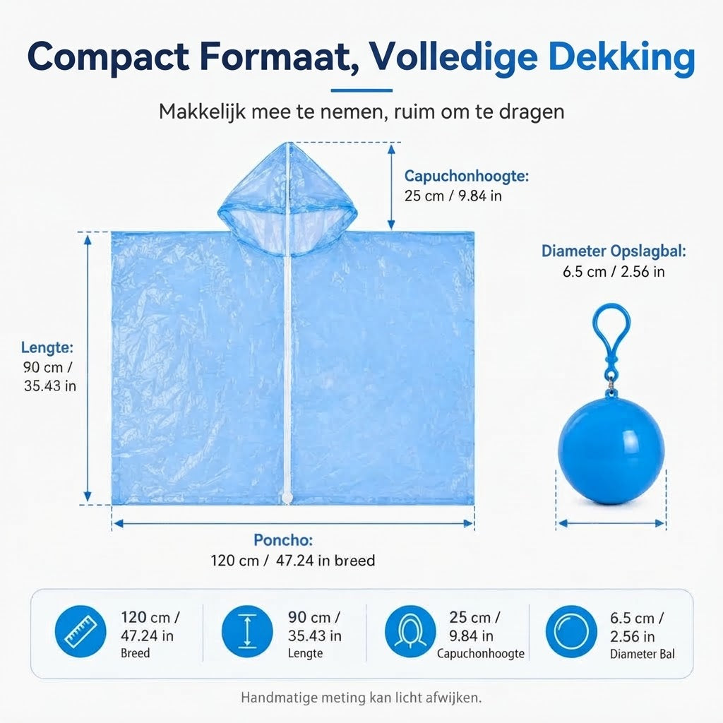 Compacte waterbestendige regenponcho set van 5