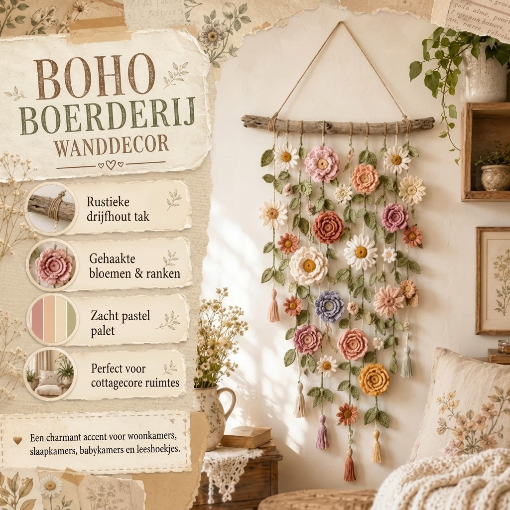 Wanddecoratie met Gehaakte Bloemen