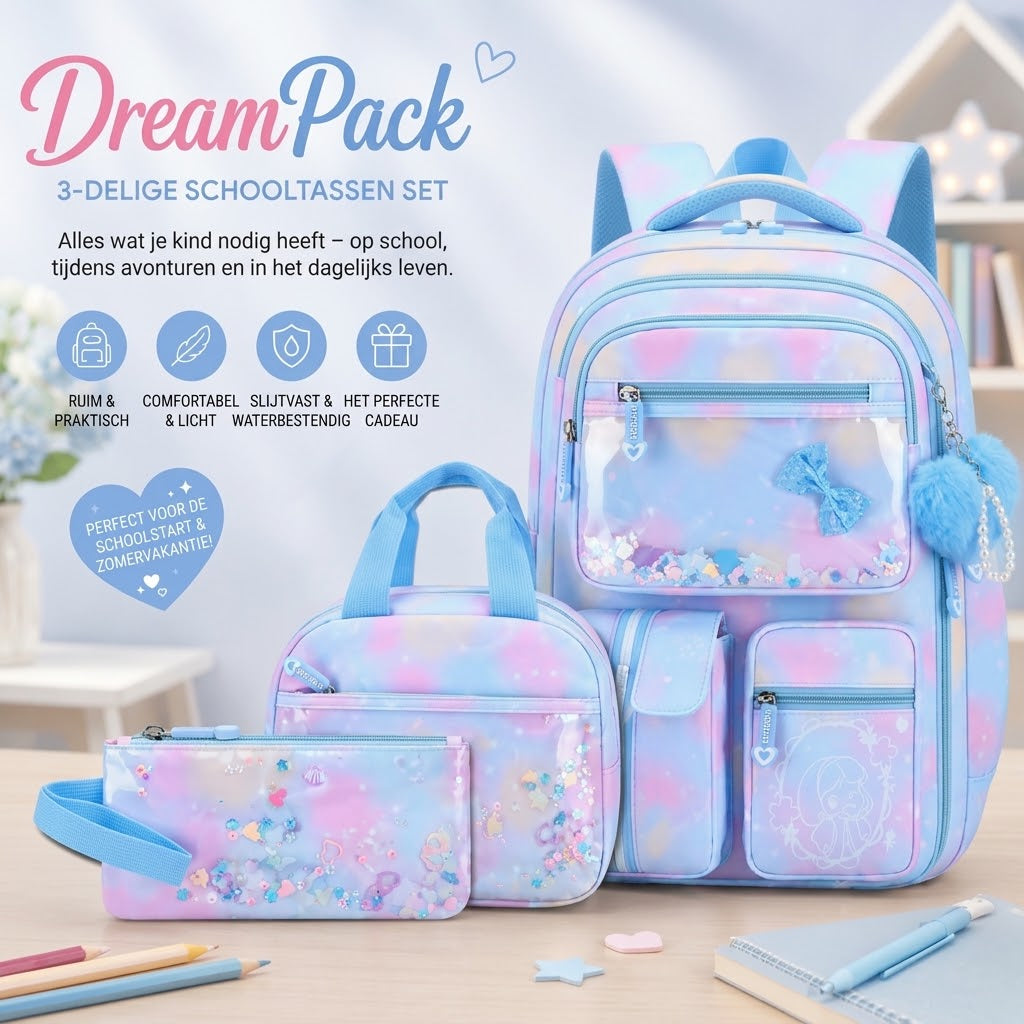 DreamPack 3 delige schoolset met glinsterende details