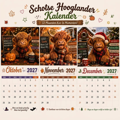 Grappige Schotse hooglander wandkalender 2027 A4