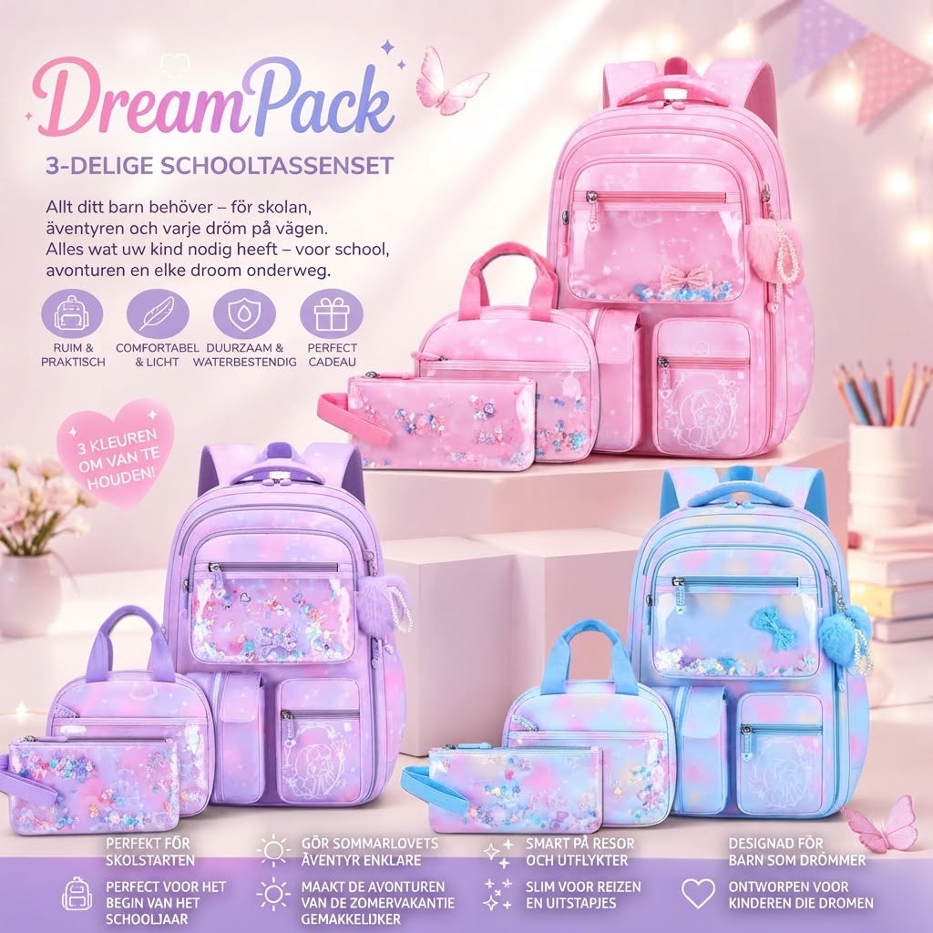 DreamPack 3 delige schoolset met glinsterende details