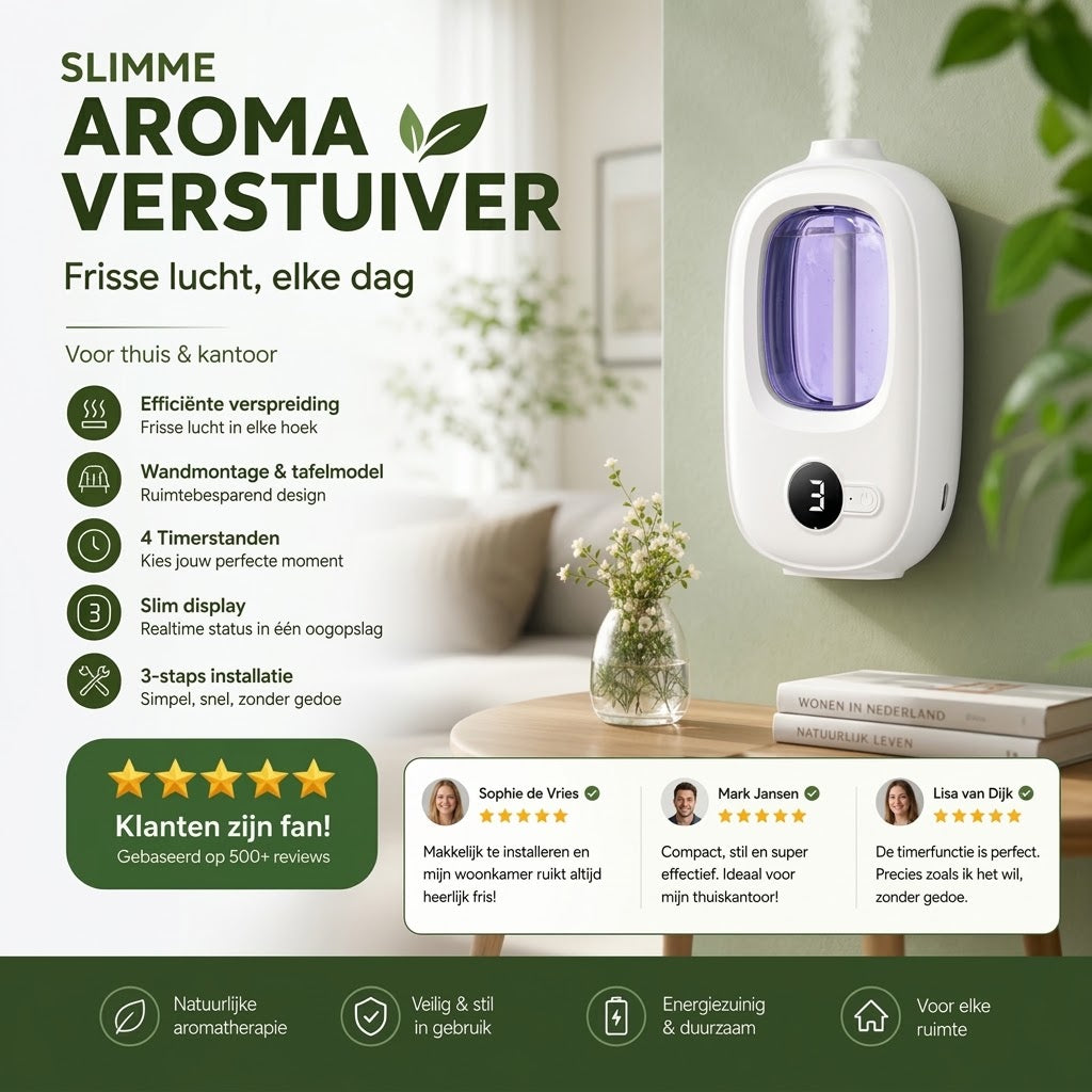 Automatische aromadiffuser voor frisse ruimtes