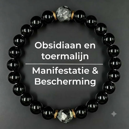 Beschermende Armband met Obsidiaan en Toermalijn