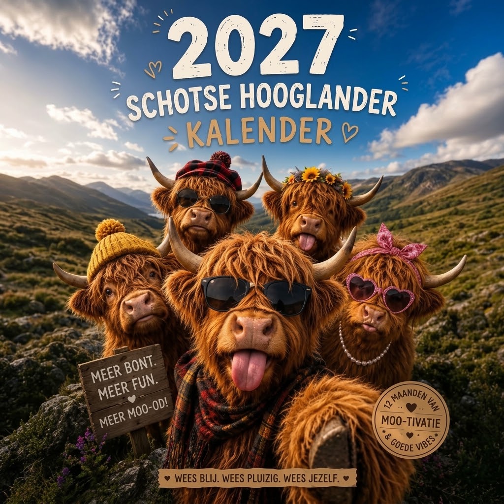 Grappige Schotse hooglander wandkalender 2027 A4