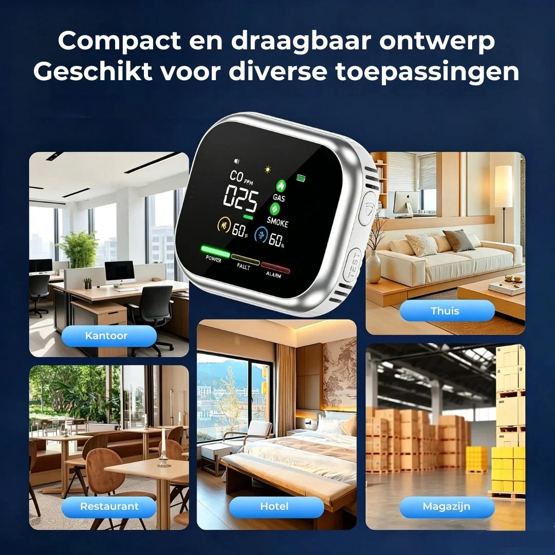 6 in 1 slimme veiligheidsdetector voor CO gas en rook