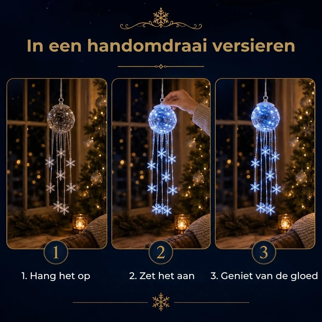LED kerstbal met hangende sneeuwvlokken