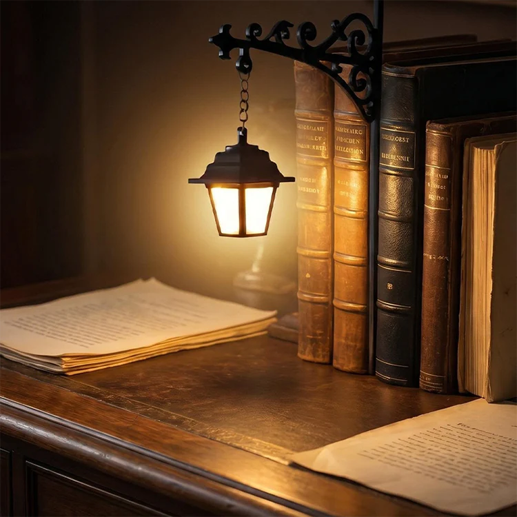 Miniatuur Retro Straatlantaarn Boekensteun met Verlichting