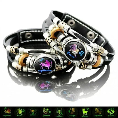 Glow in the dark leren sterrenbeeldarmband