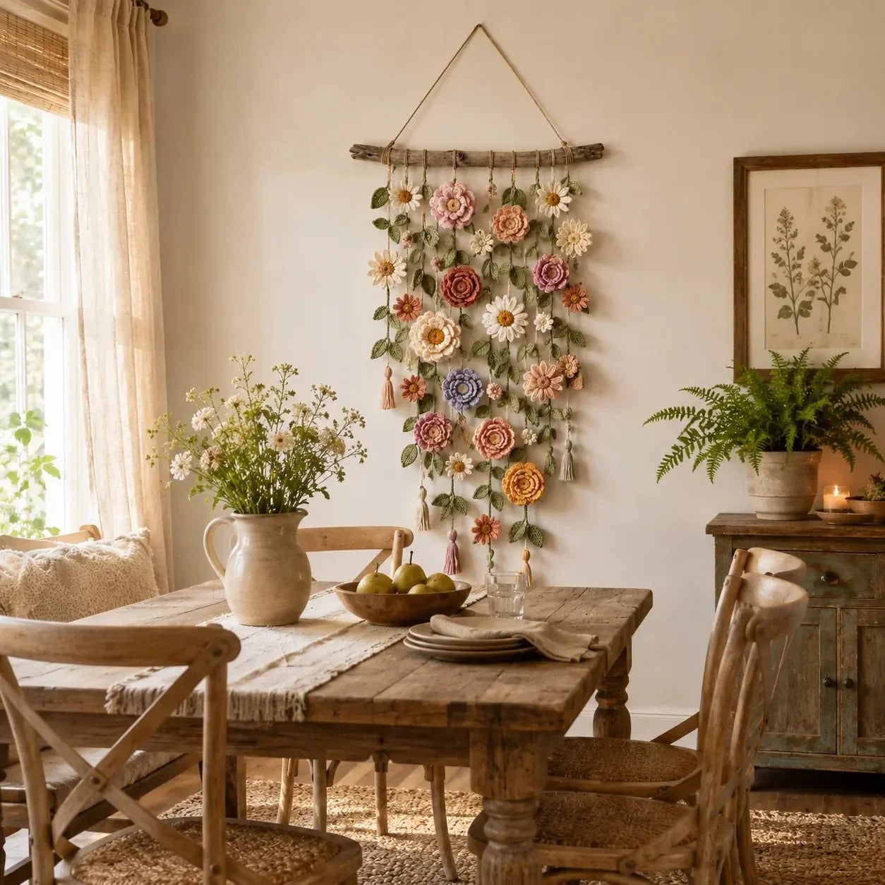 Wanddecoratie met Gehaakte Bloemen