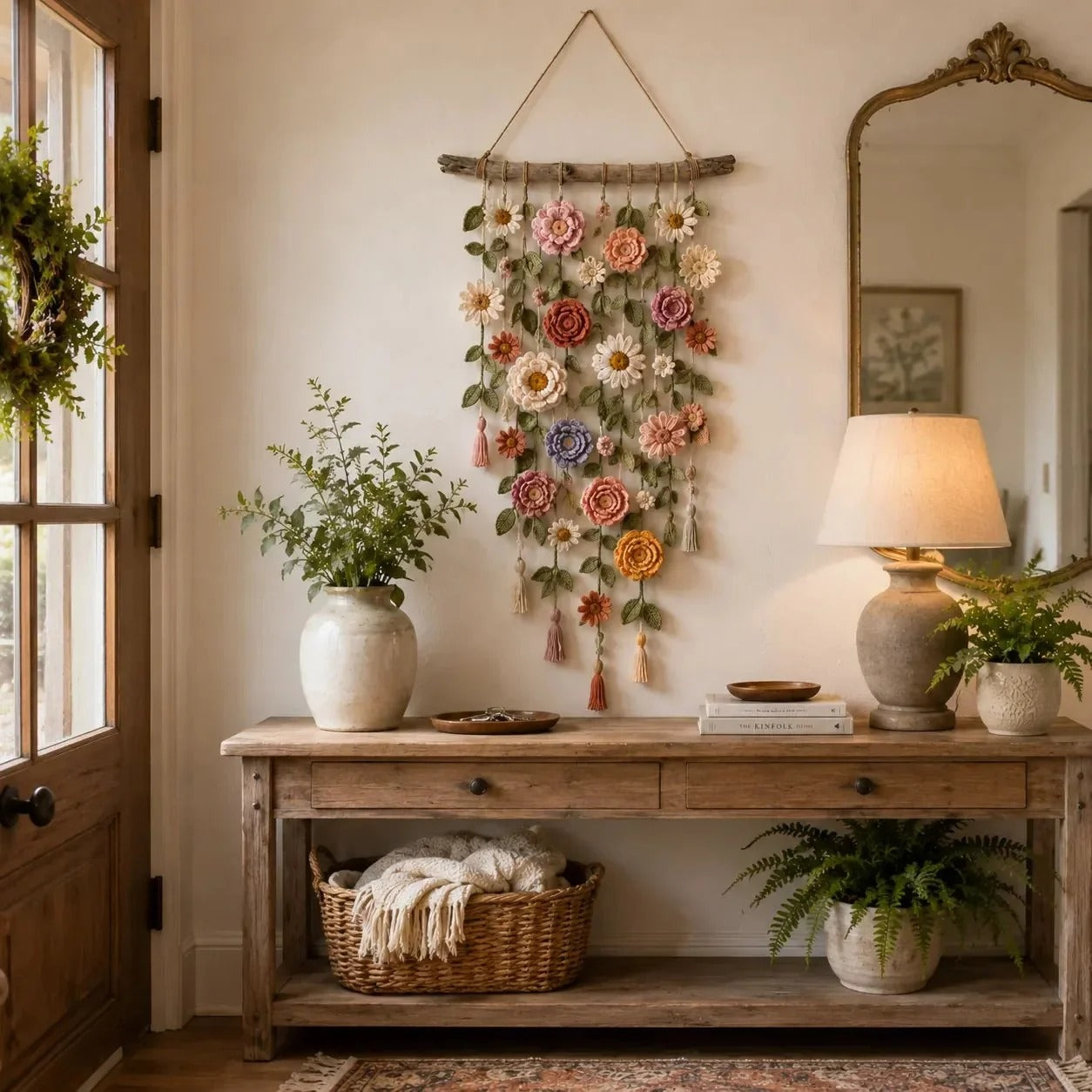 Wanddecoratie met Gehaakte Bloemen