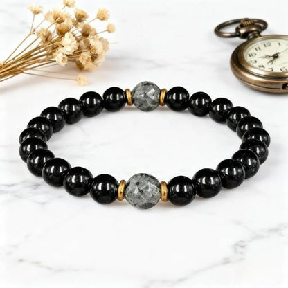 Beschermende Armband met Obsidiaan en Toermalijn