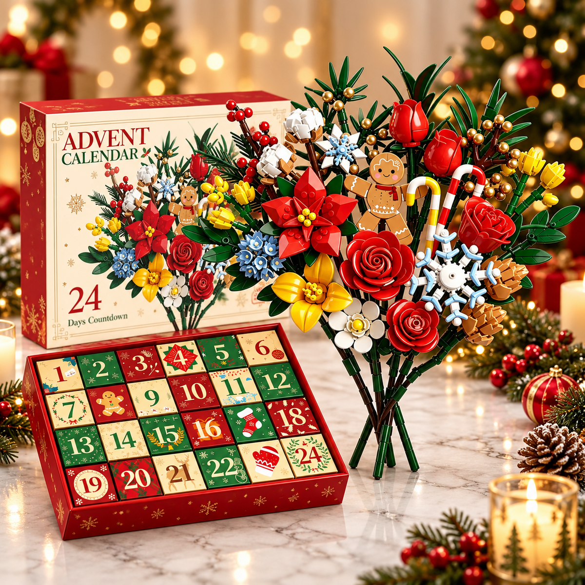 Bloemenboeket bouwset adventskalender voor kerst