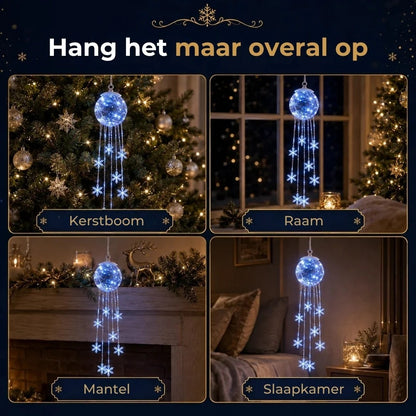 LED kerstbal met hangende sneeuwvlokken