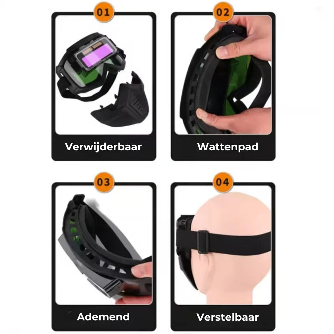 Lashelm met automatische verduistering en koolstoffilter