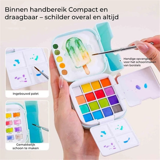 Ultracompacte aquarelset 16 kleuren