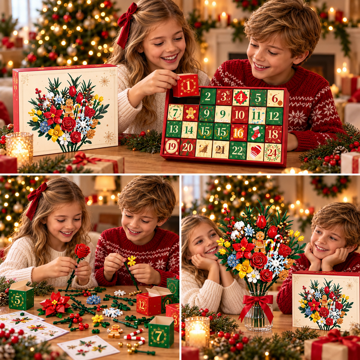 Bloemenboeket bouwset adventskalender voor kerst