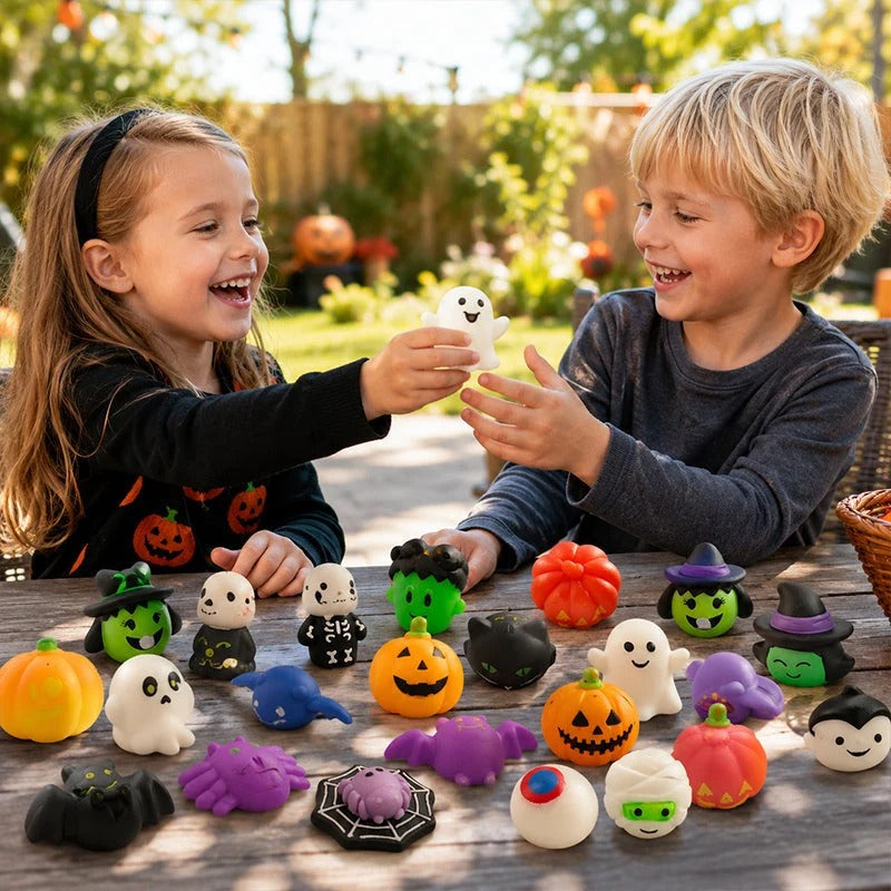 Halloween antistress squishies met pompoenemmer set van 30